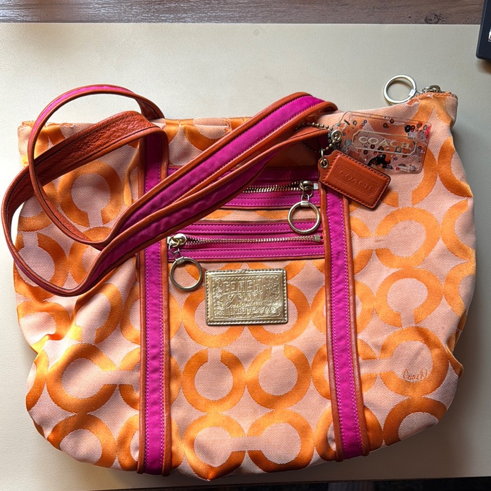 Coach Orange and Pink Poppy Tote/Bag